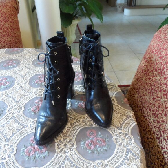 Zimmermann Black Croc Embosed Leather Lace Up Ankle Boots Size 10M - Picture 1 of 16